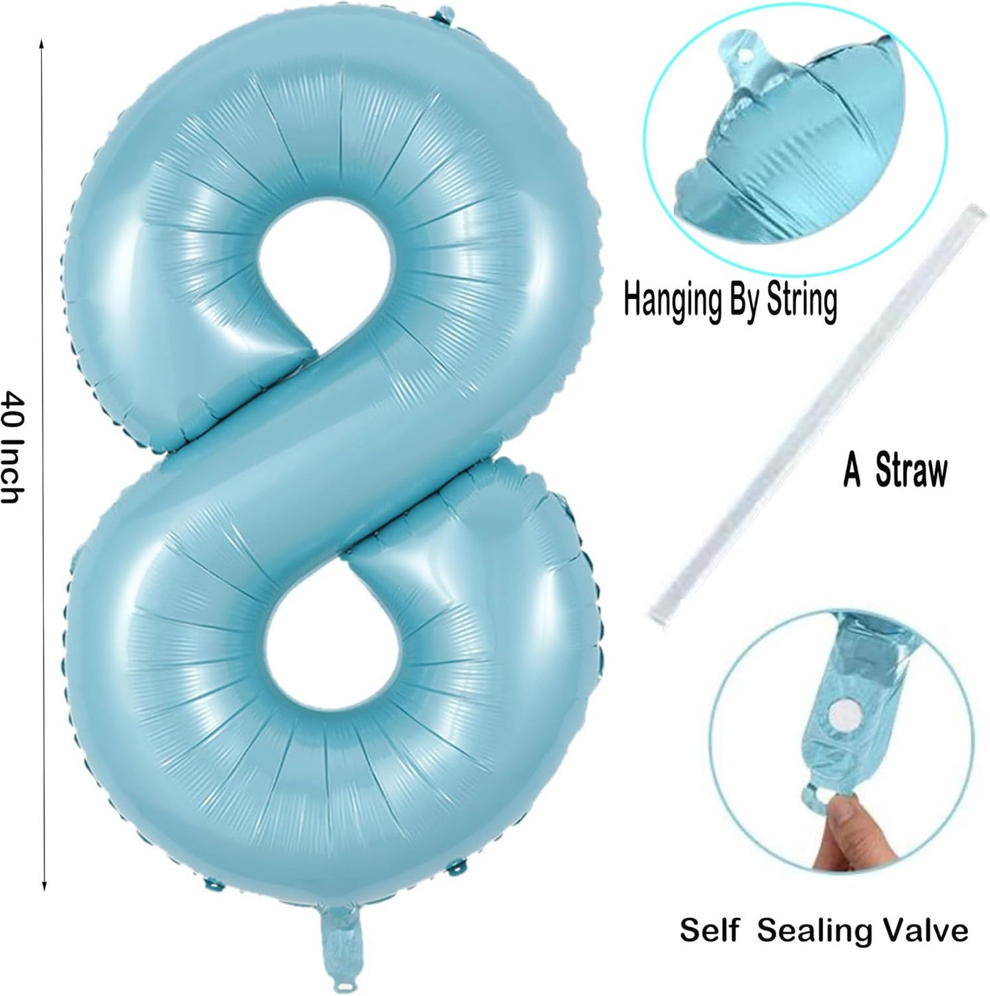 40 Inch Big Blue 8 Balloon Number Foil Helium Number Balloons 0-9 Jumbo Giant Happy 8th 18 28 Birthday Party Decorations for Boy or Girl Huge Mylar Anniversary Wedding Party Supplies (Blue No 8)