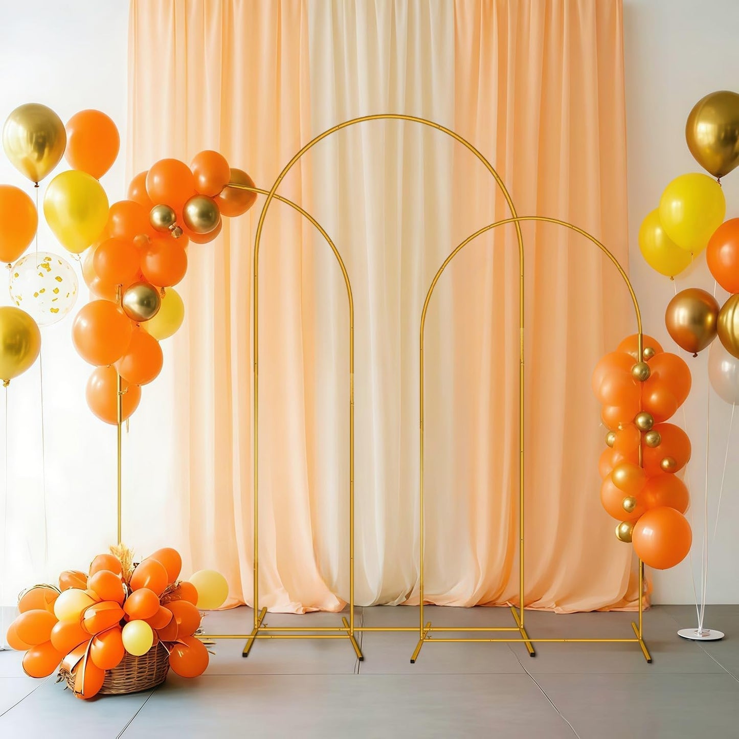 Metal Arch Backdrop Stand Set of 3 (7.2FT/6.6FT/6FT), Easy Assemble Balloon Arch Stand Kit, Decorative Backdrop Arch Stand, Gold Wedding Arch for Birthday Party and Baby Shower Decoration