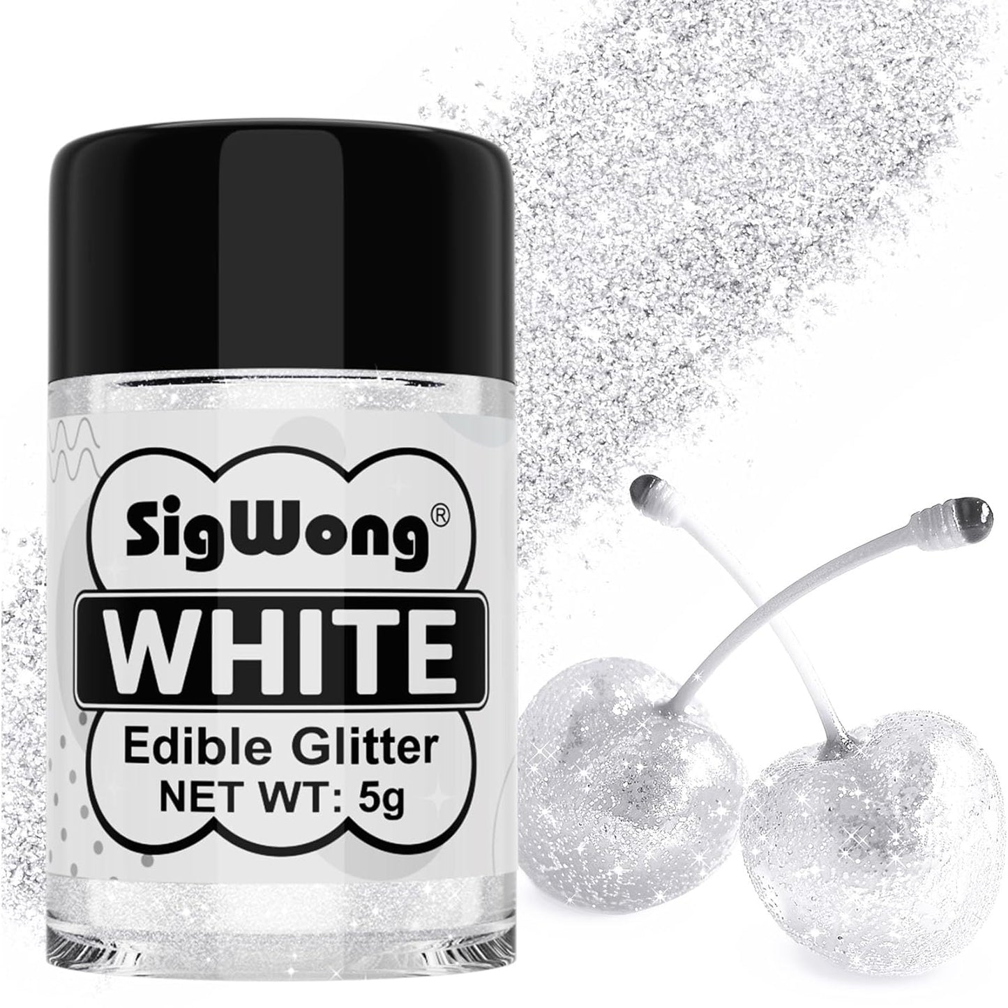 White Edible Glitter - 5g Food Grade Cake Decorating Shimmering Glitter, Edible Sprinkle Luster Dust for Drinks, Chocolates, Fondant, Strawberries, Cupcakes, Candy, Cookie - Vegan