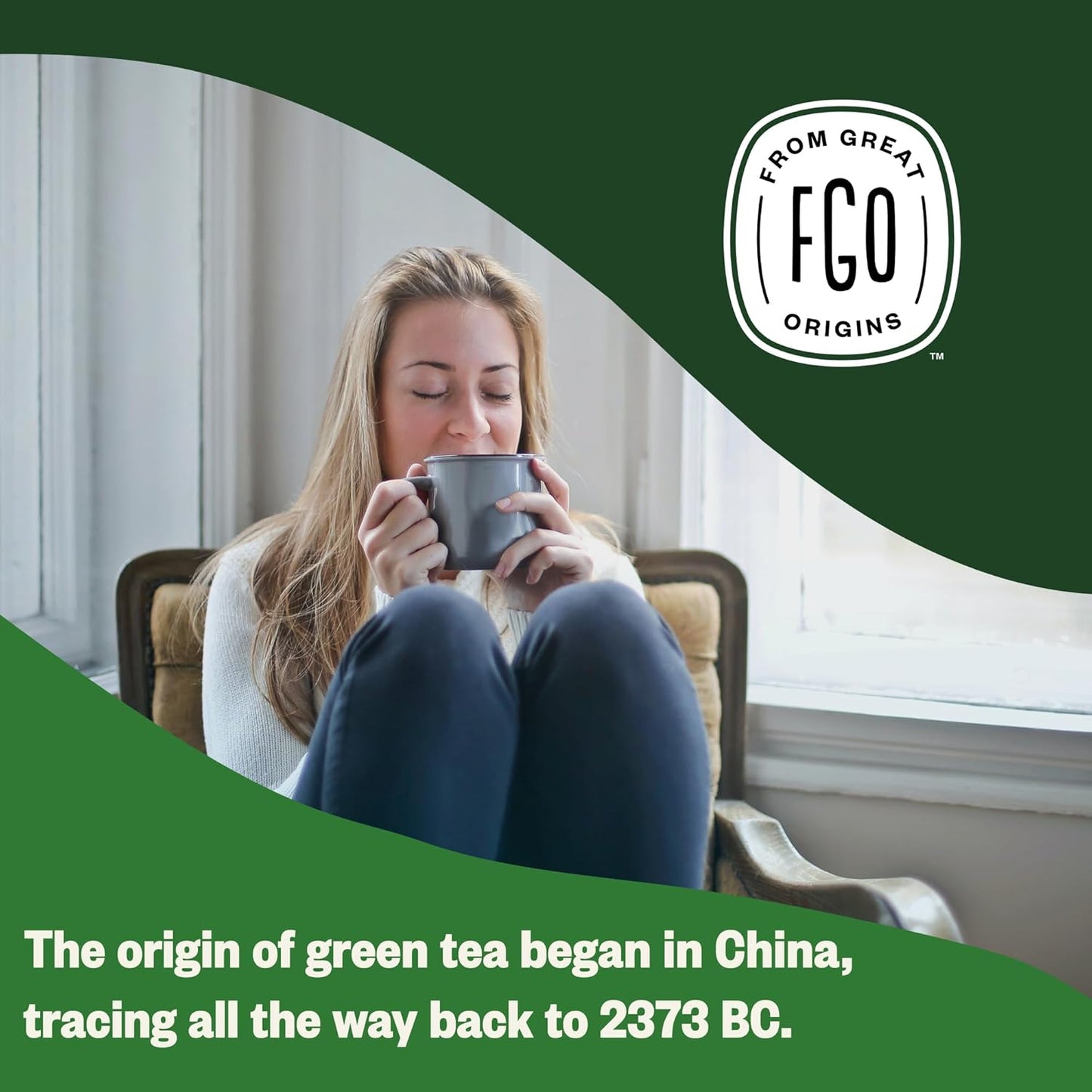 FGO Organic Green Tea, 20 Count Eco-Conscious Tea Bags, Caffeinated, Resealable Pouch, Packaging May Vary (Pack of 1)