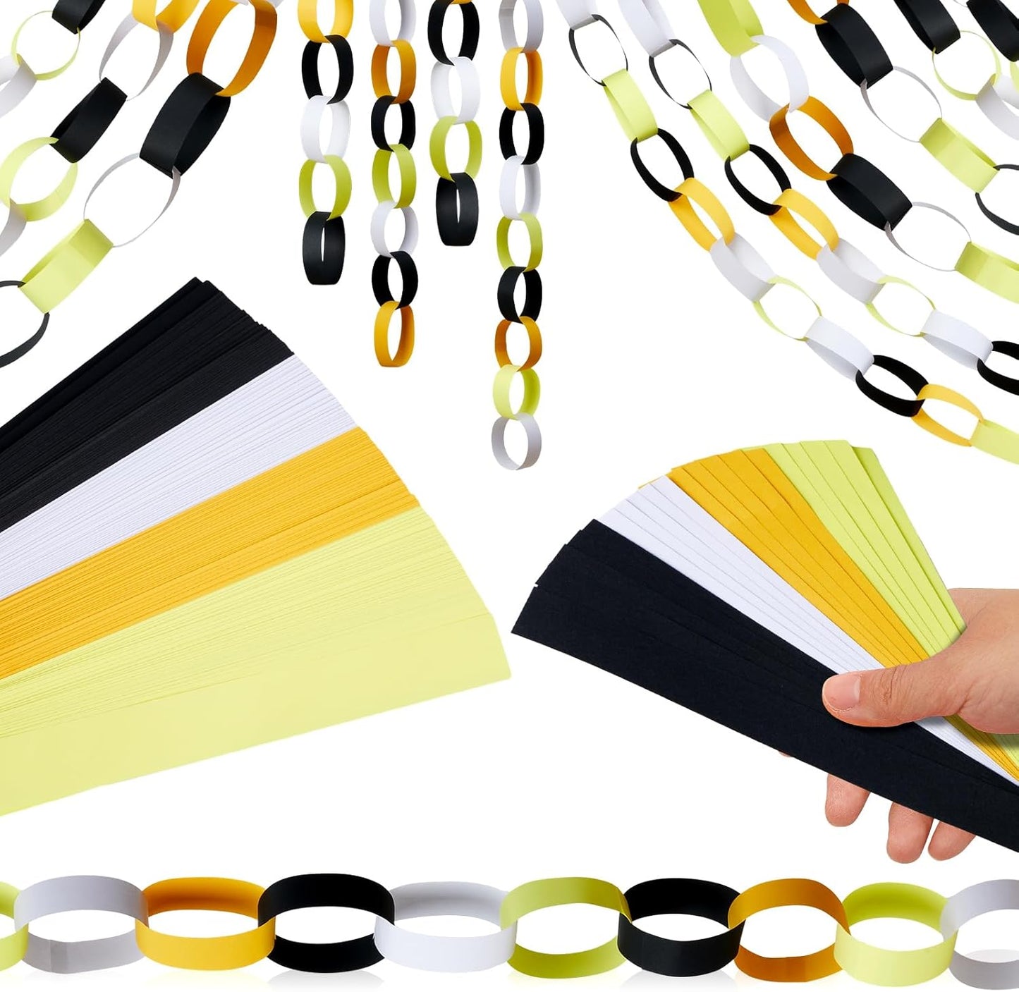 Lincia 600 Sheet Halloween Paper Chain Garland, Construction DIY Crafts Chain Strip for Fall Thanksgiving Party Decor, 1x8 Inch with Double Sided Tape (Black Gold)