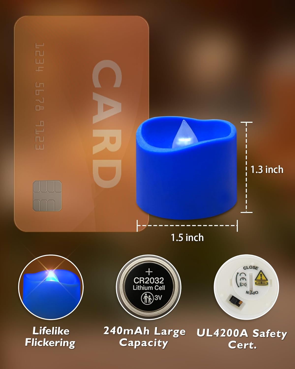 Homemory Blue Tea Lights Candles Battery Operated, 200+Hour Flameless Flickering Fake Electric LED Colored Tealights Candles for Wedding Table Decor, Theme Party, Aniversary, Proposal, 24-Pack