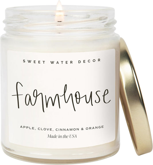 Sweet Water Decor Farmhouse Candle | Autumn, Cinnamon, and Nutmeg, Fall Scented Soy Candles for Home | 9oz Clear Jar, 40 Hour Burn Time, Made in The USA