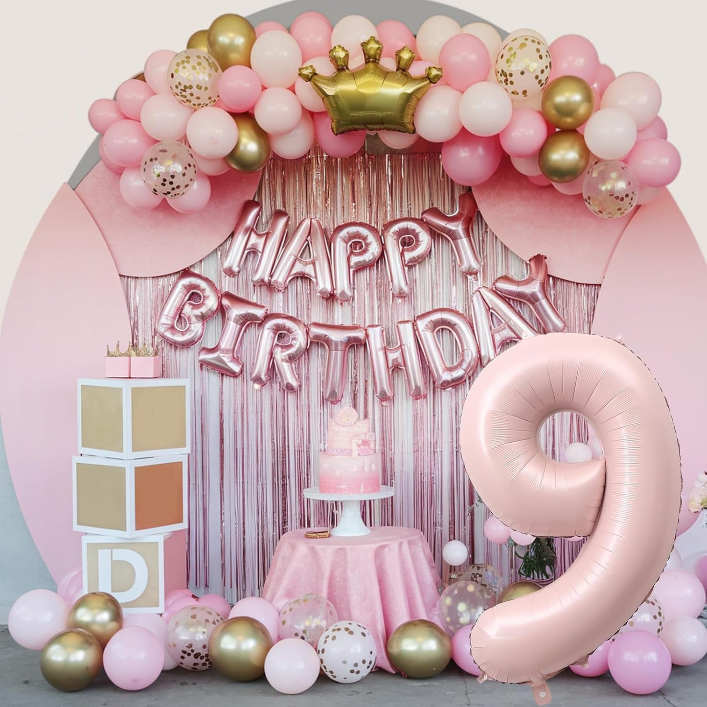 40'' Pink Number Balloon 9, Self Inflating Retro Dusty Pink Foil Number Balloons Set 0-9, Self Inflating Digital 9 Helium Balloon for Girls 9th Birthday Women Anniversary Party Decorations Supplies