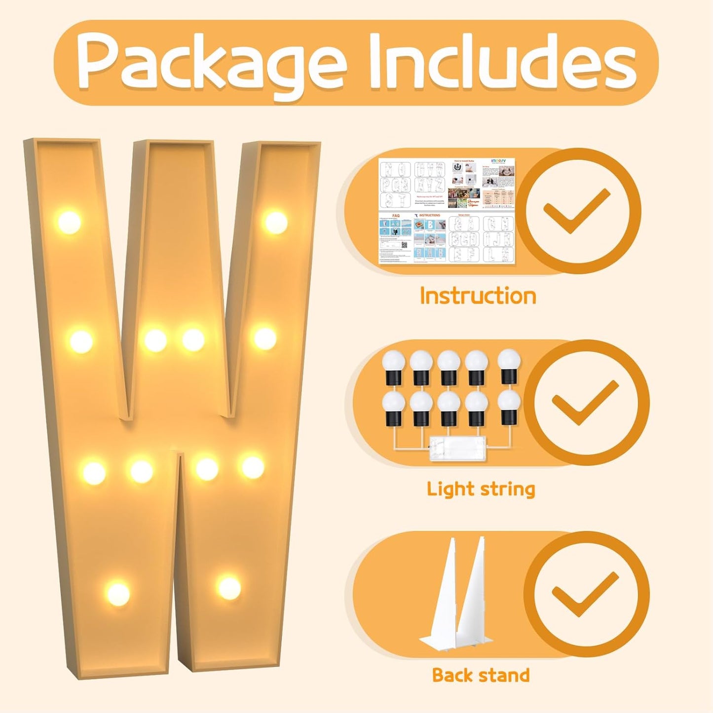 Marquee Letters 4 Feet Tall Large Light Up Letters W Happy Birthday Decorations Wedding Engagement Party Decor Yellow Light Birthday Decorations Balloon Arch Kit Foam Sign W