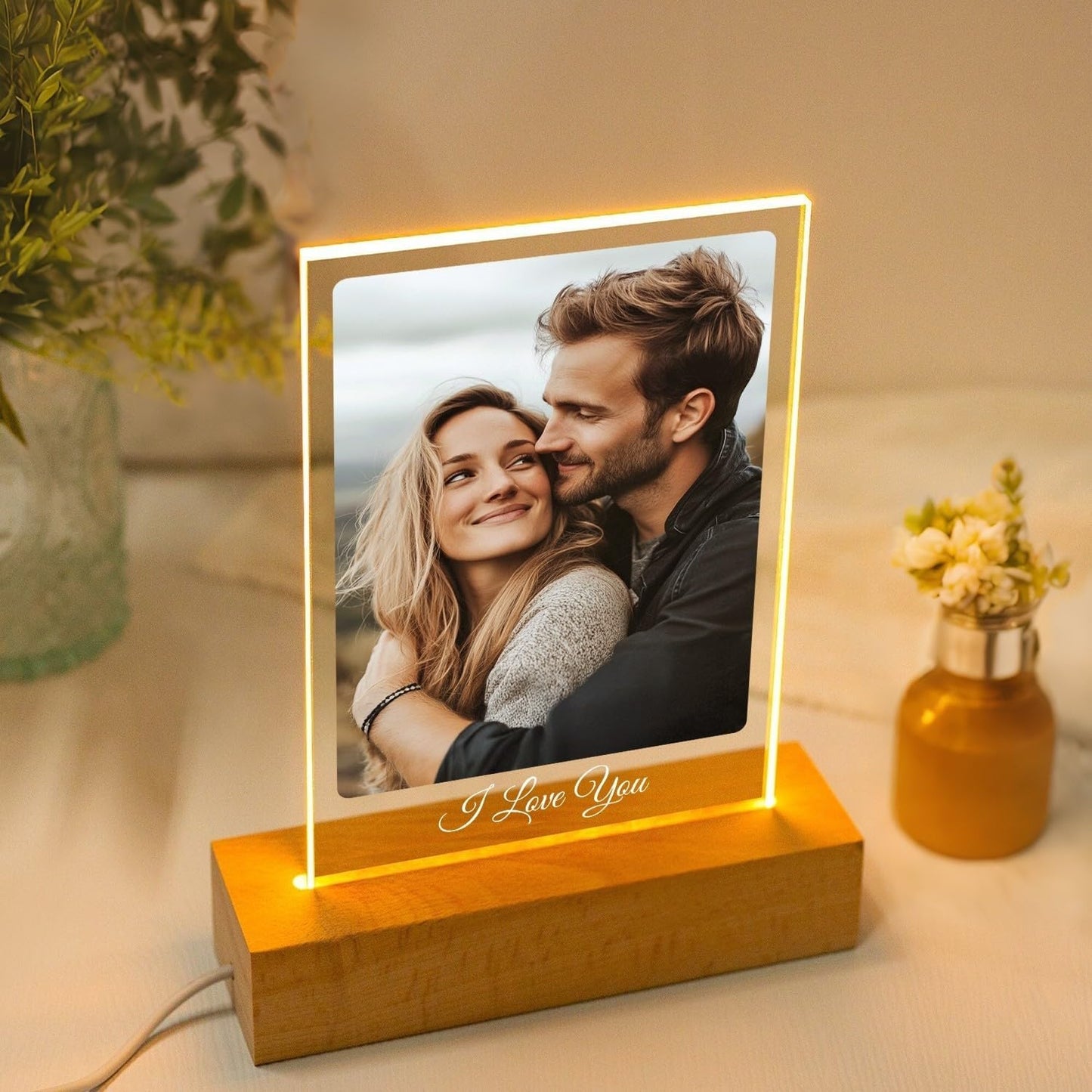 Custom Picture Frames with Photo, Personalized Photo Frame with Night Light, Customized Picture Frame, Personalized Anniversary Couple Gifts for Women Men Her Him Girlfriend Boyfriend
