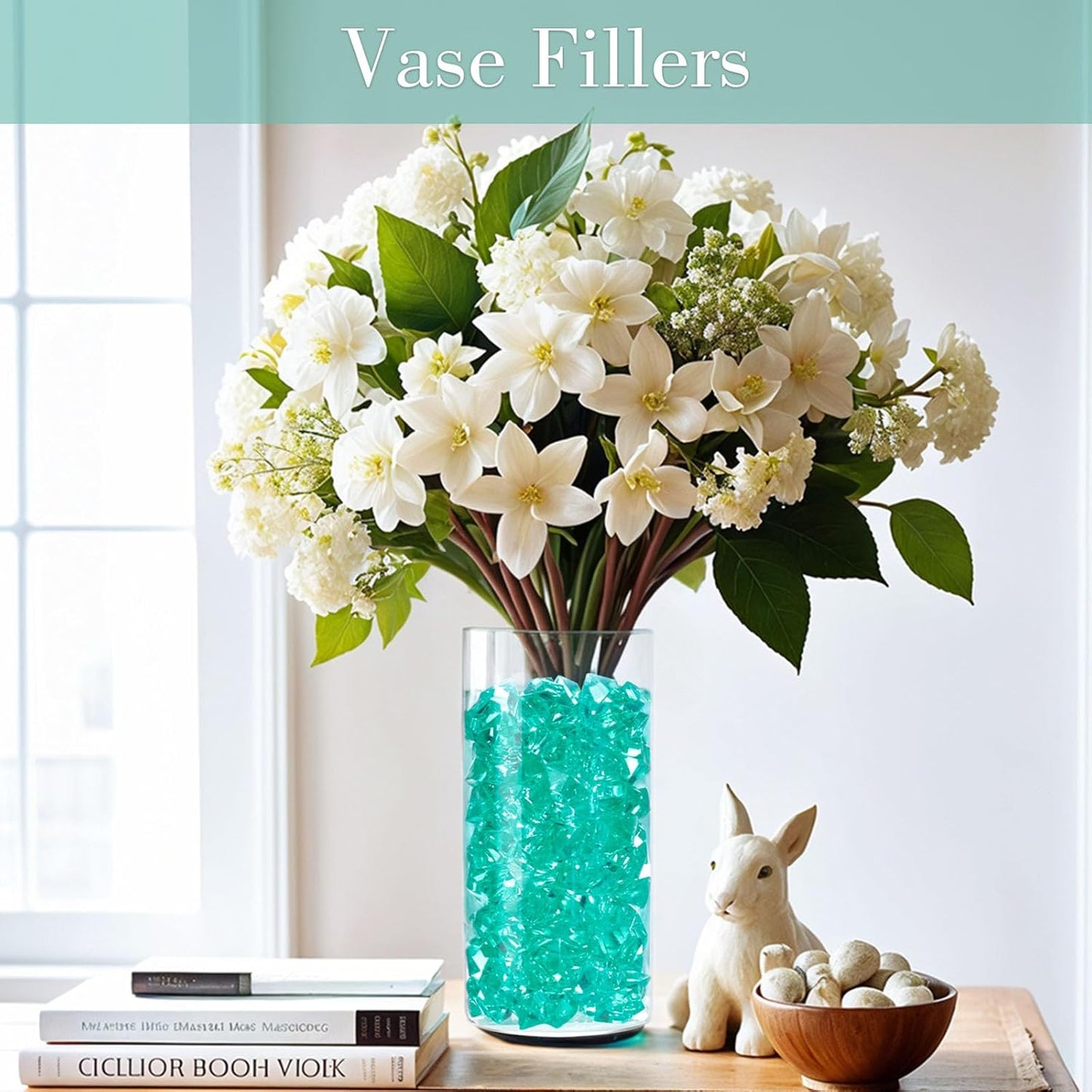 DomeStar Teal Fake Ice Rocks, 150PCS Acrylic Gems Crystals Plastic Shamrock Diamonds Centerpiece for Vase Fillers DIY Craft Wedding Party Table Scatter Decorations