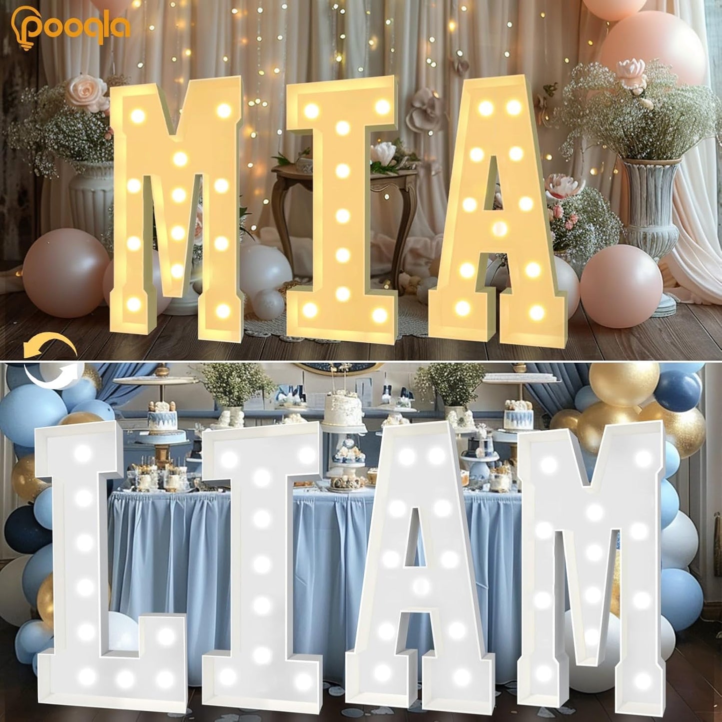 Pooqla 4 FT Marquee Light Up Letters, Cool White and Warm White Marquee Letter 4 Feet Tall, Giant LED Sign Big Mosaic Letter M for Balloons Birthday Party Anniversary Wedding Decorations