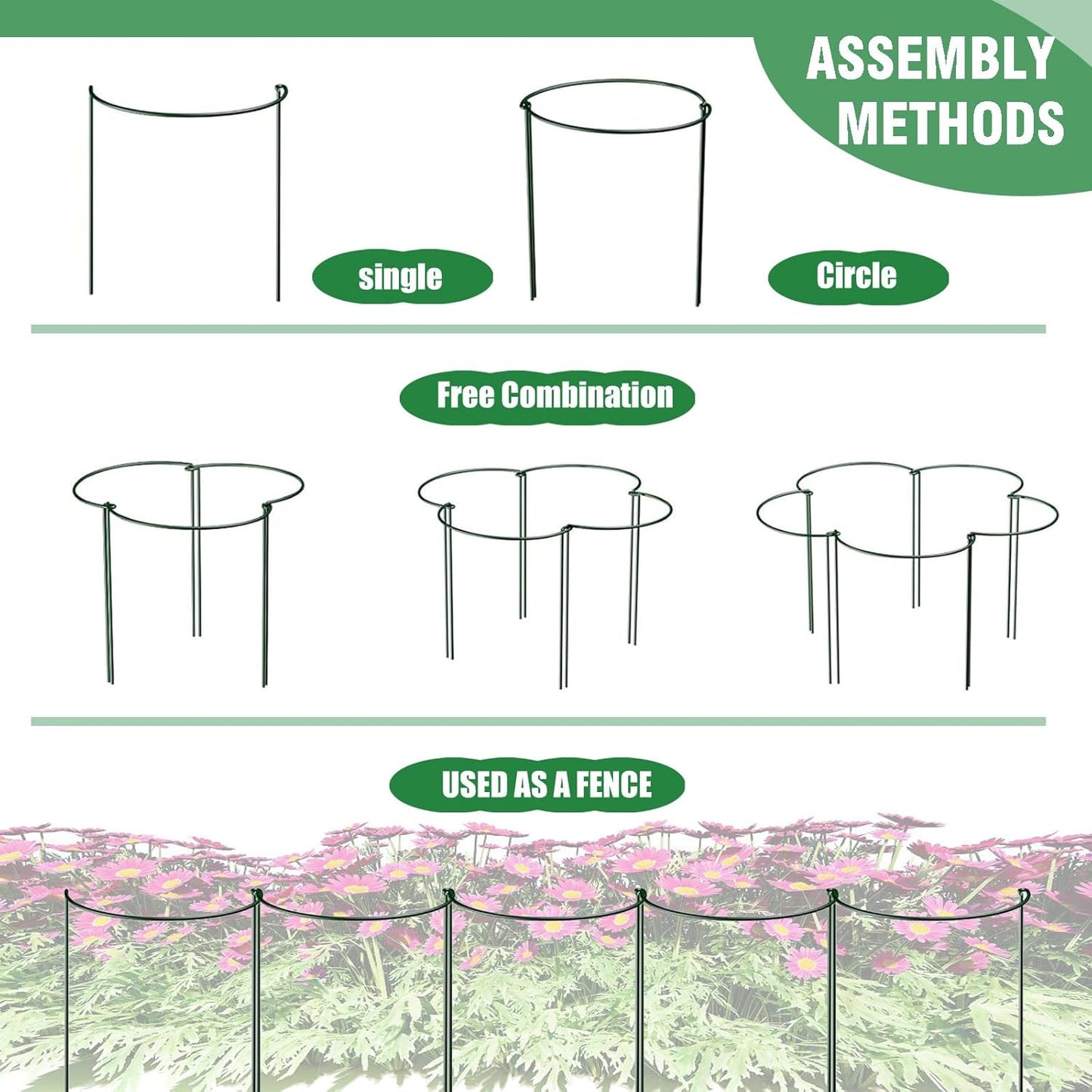 12 Pack Tall Snake Plant Support Stakes, 10" W x 24" H Half Round Peony Cages and Supports for Indoor and Outdoor Plants, Plant Cage Ring Support for Flower,Hydrangea, Peony, Tomato, Rose Bush