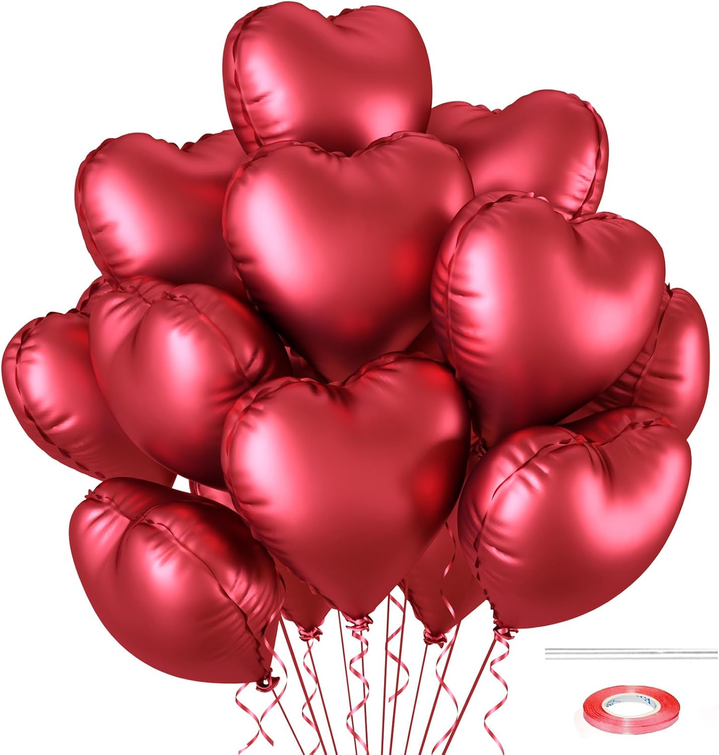 12 Pcs Heart Balloons, 18 inch Metallic Red Heart Shaped Balloons, Big Helium Balloon, Love Foil Balloon for Wedding Baby Shower Anniversary Backdrop Valentine Party Decoration