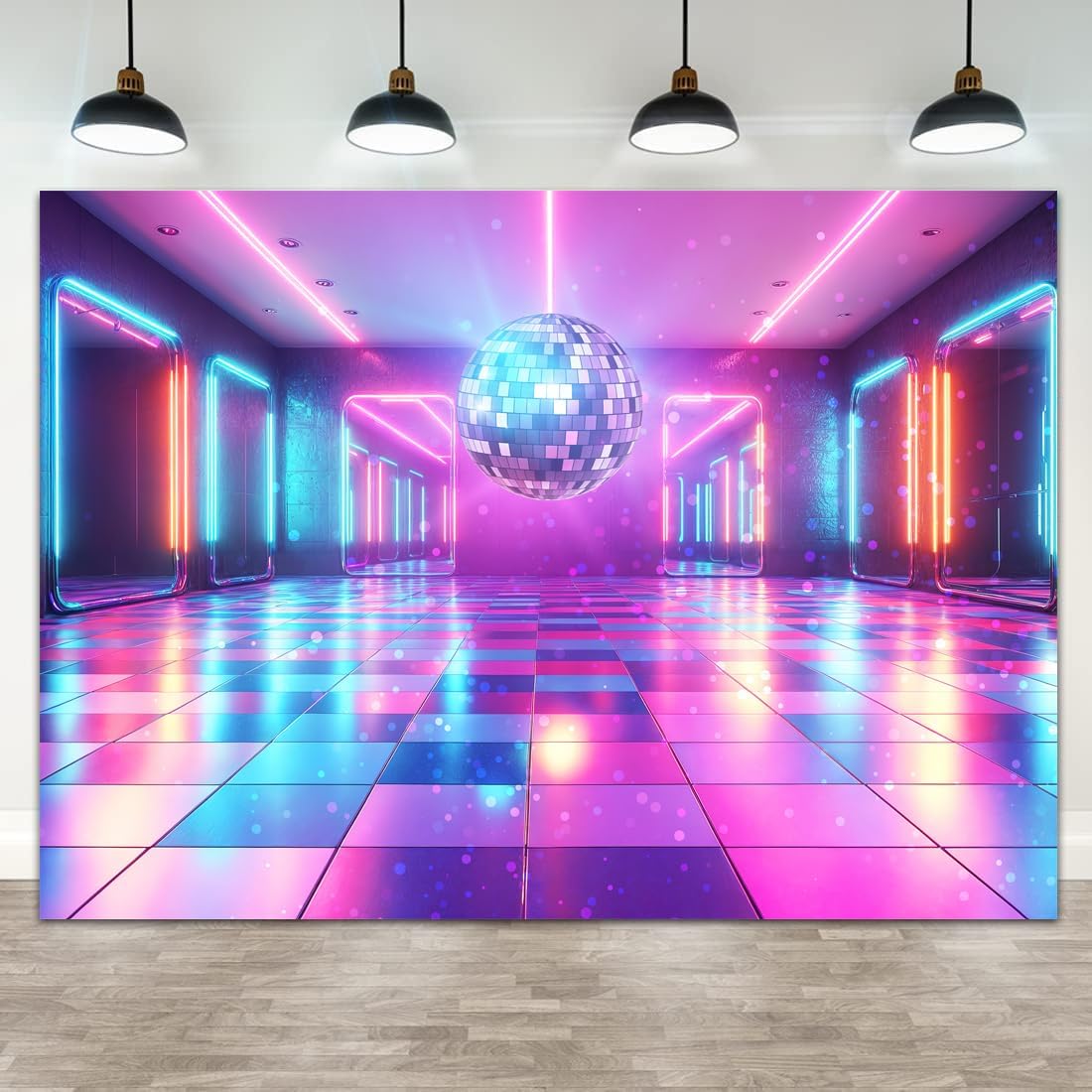 Disco Decorations Backdrop, Retro Glow Party 70s 80s 90s Theme Stage Dance Background Disco Party Decoration, Polyester Banner PartyBackdrop for Birthday Prom Portrait Photo Props 5x3FT