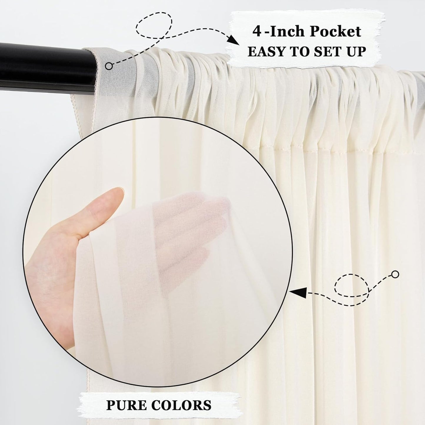 DUOBAO Ivory Chiffon Curtains Baby Shower Background 2 Panels 58"x96"Collapsible Bright Curtain 5ft x 8ft for Weddings Drapes Living Room Voile Window Photography