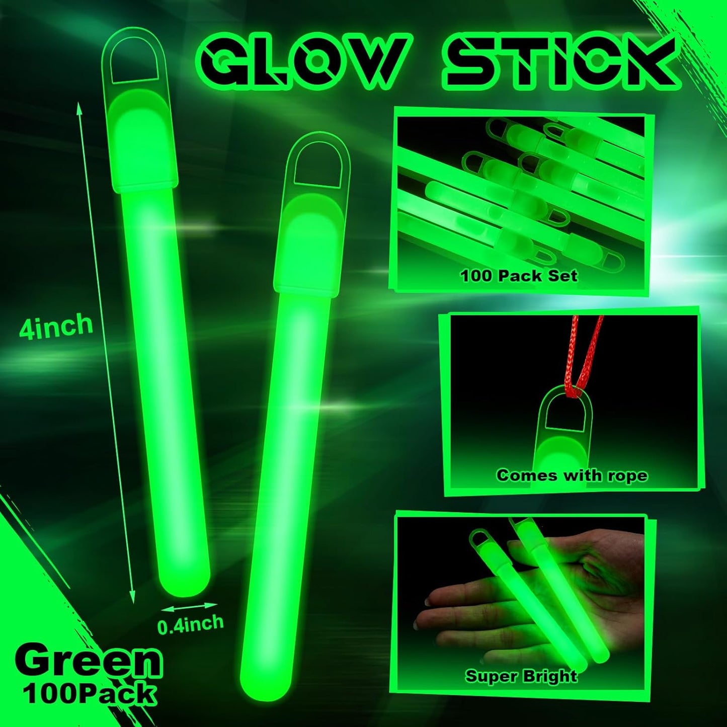 Lewtemi 4" or 6" 100 Pack Bright Glow Sticks Bulk, Glow in The Dark Party Supplies Birthday and Holidays Party Favors