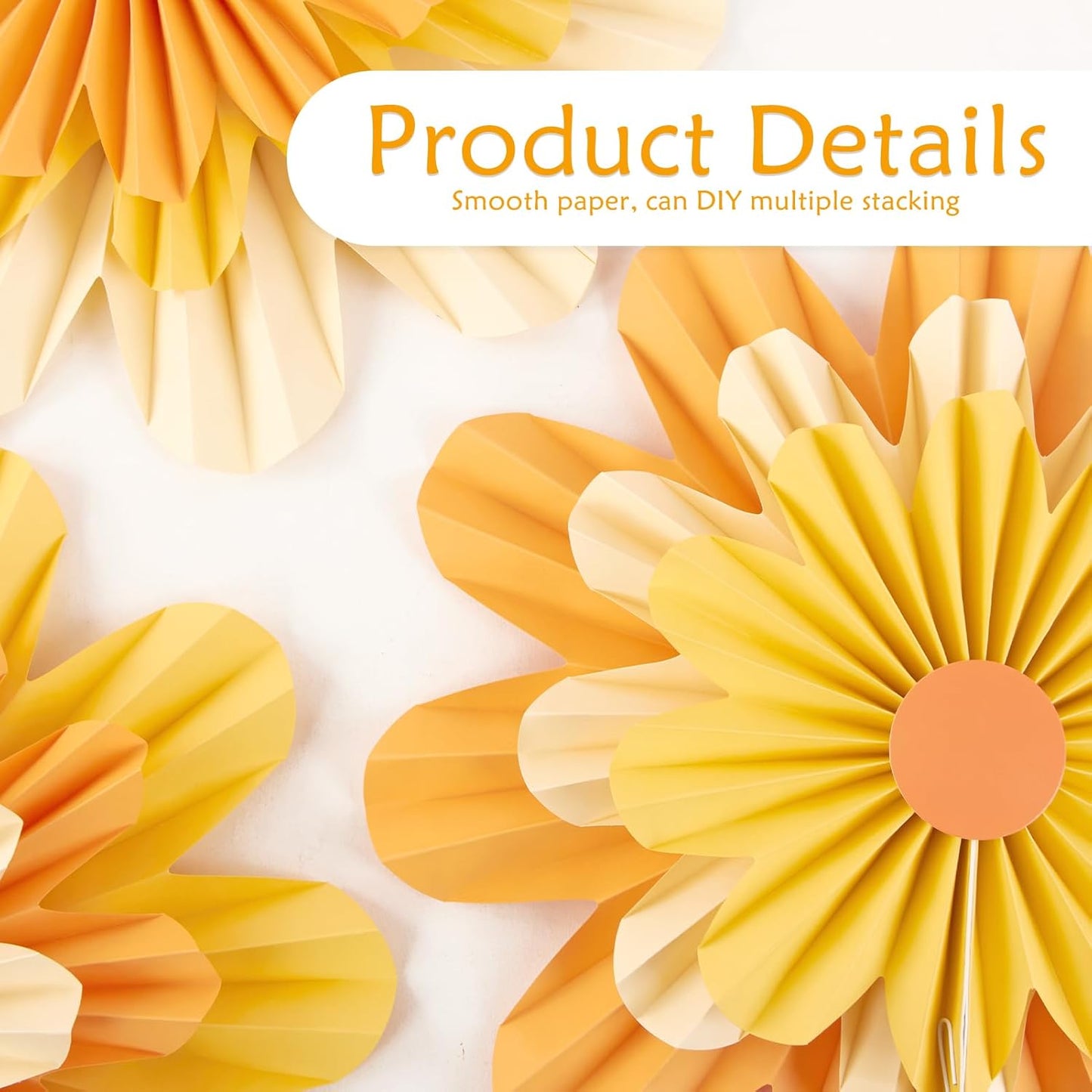 SUNBEAUTY 9 PCS Orange Paper Flowers Decorations for Wall Paper Fans Daisy Decoration Paper Floral Backdrop Decor Paper Fans Decoration