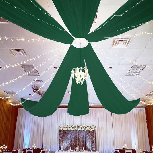 FUHSY Ceiling Drapes Emerald Green Wedding Arch Draping Fabric Chiffon Curtain Drapes 4 Panels 5x20FT Sheer Fabric for Draping Wedding Archway Tent Ceiling Drapes for Bed Canopy Ceiling Backdrop Decor