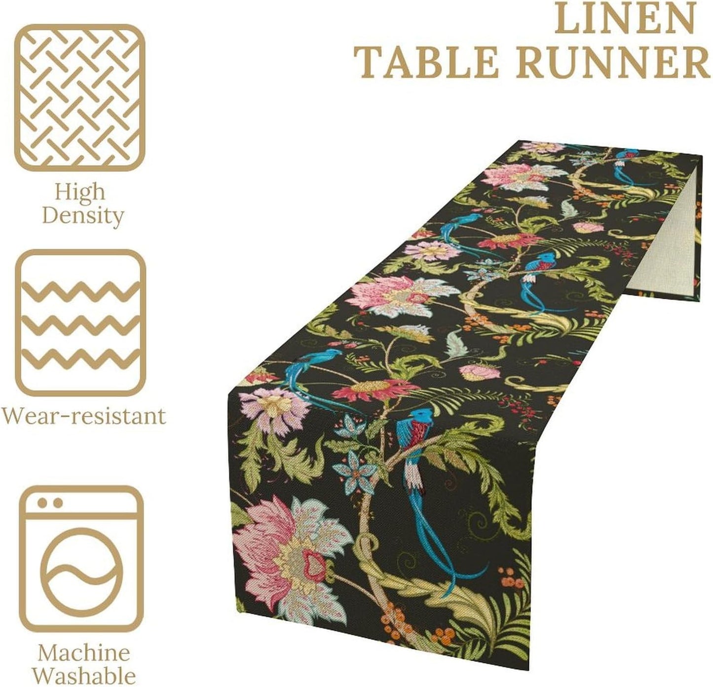 Floral Butterfly Table Runner Seasonal Spring Flower Bird Table Decoration Table Runner for Home Party Decoration 13x70 Inch