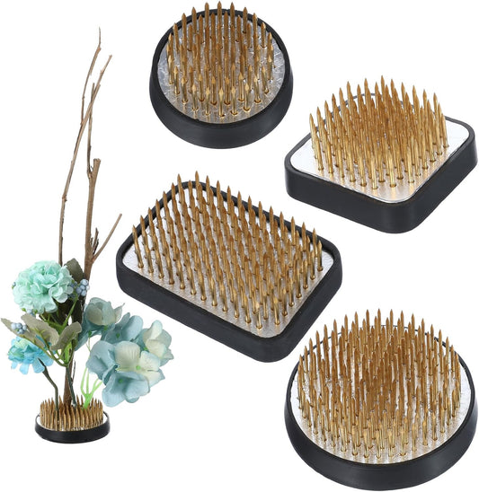 4/Set Flower Frog Japanese Ikebana Flower Arrangement Kenzan Kit, 2.4”Round Floral Frog Moribana+1.6”Square Ikebana Kenzan+2.1”x1.4”Rectangle Pin Frog+1.4”Round