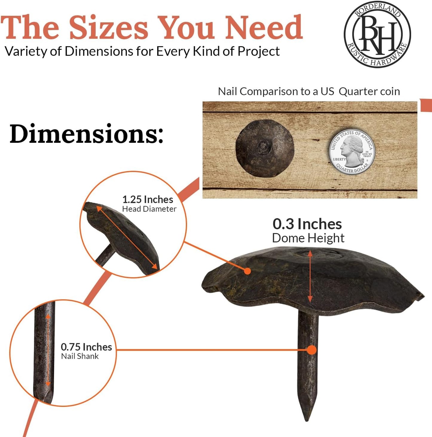 50 Pack 1.25" Round Head Iron Clavos Decorative Nails – Unfinished – Handmade Rustic Round Fasteners for Farmhouse Shutters, Faux Wood Beams, Barn Doors, Shutters, Gates – Ornamental Wood Accent