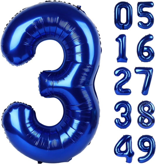 40 Inch Night Blue 3 Large Number Balloon, 3 13 23 30 33 36 Night Blue Birthday Party Decorations, Number Three Foil Balloons for Anniversary Party Graduations Celebration Supplies
