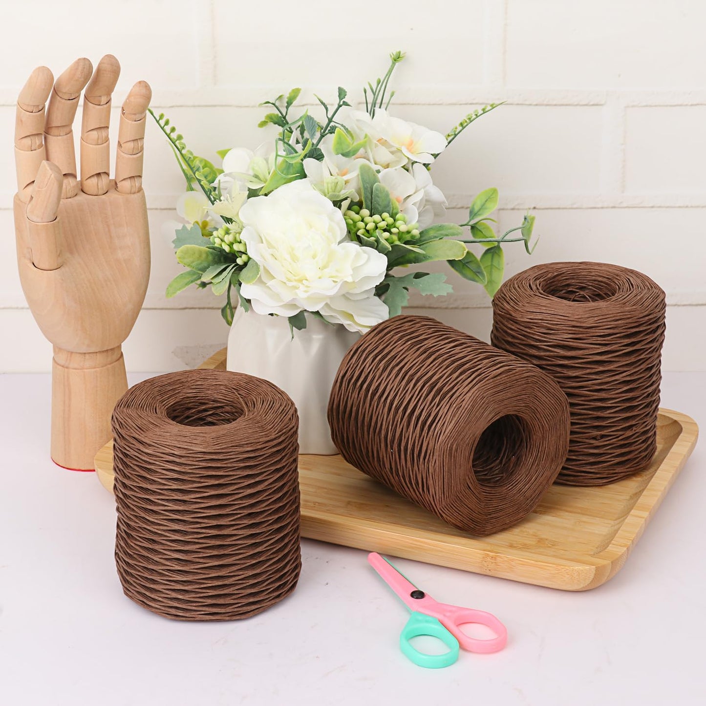 4 Roll 656Ft Brown Floral Wire, Rustic Vine Bind Wire for Flower Bouquets, Waterproof Paper Wrapped Twine(4 x 656 Ft)