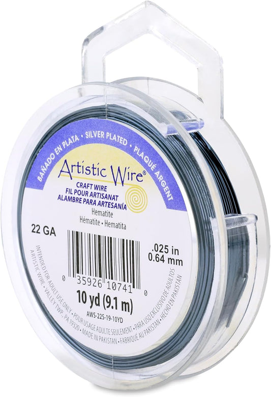 Artistic Wire, 22 Gauge Silver Plated Tarnish Resistant Colored Copper Craft Wire, Hematite, 10 yd