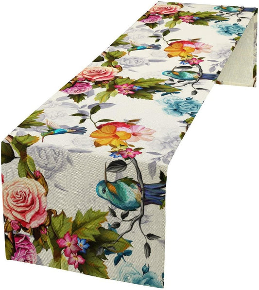 Hummingbird Table Runner,Vintage Floral Country Style Table Cloth Home Kitchen Restaurant Party Decoration 13x36 Inch