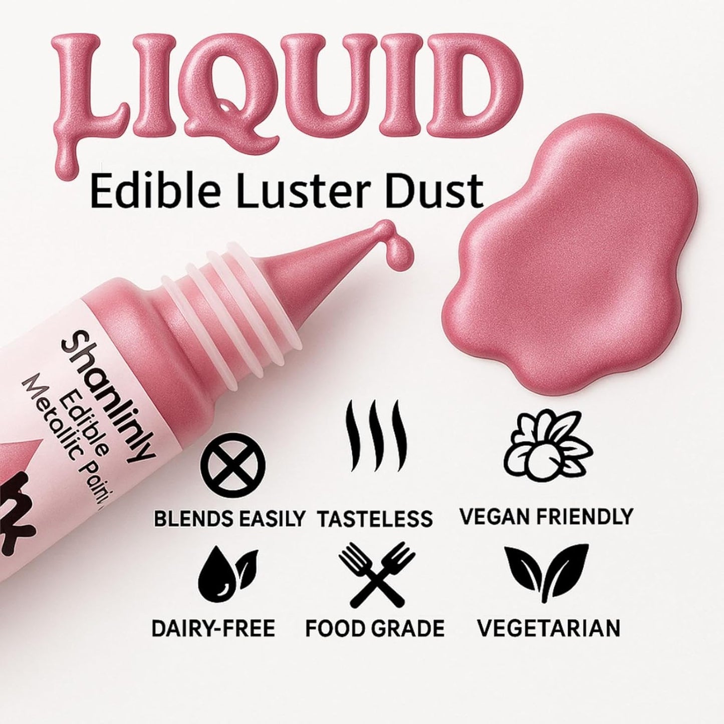 Pink Metallic Edible Paint for Baking – Food Grade Pink Edible Dust Drink Glitter for Shimmer Cake Decorating, Cookies, Cupcakes, Cocktails – 15ml Perfect for Holidays, Wedding, Birthday Decorating