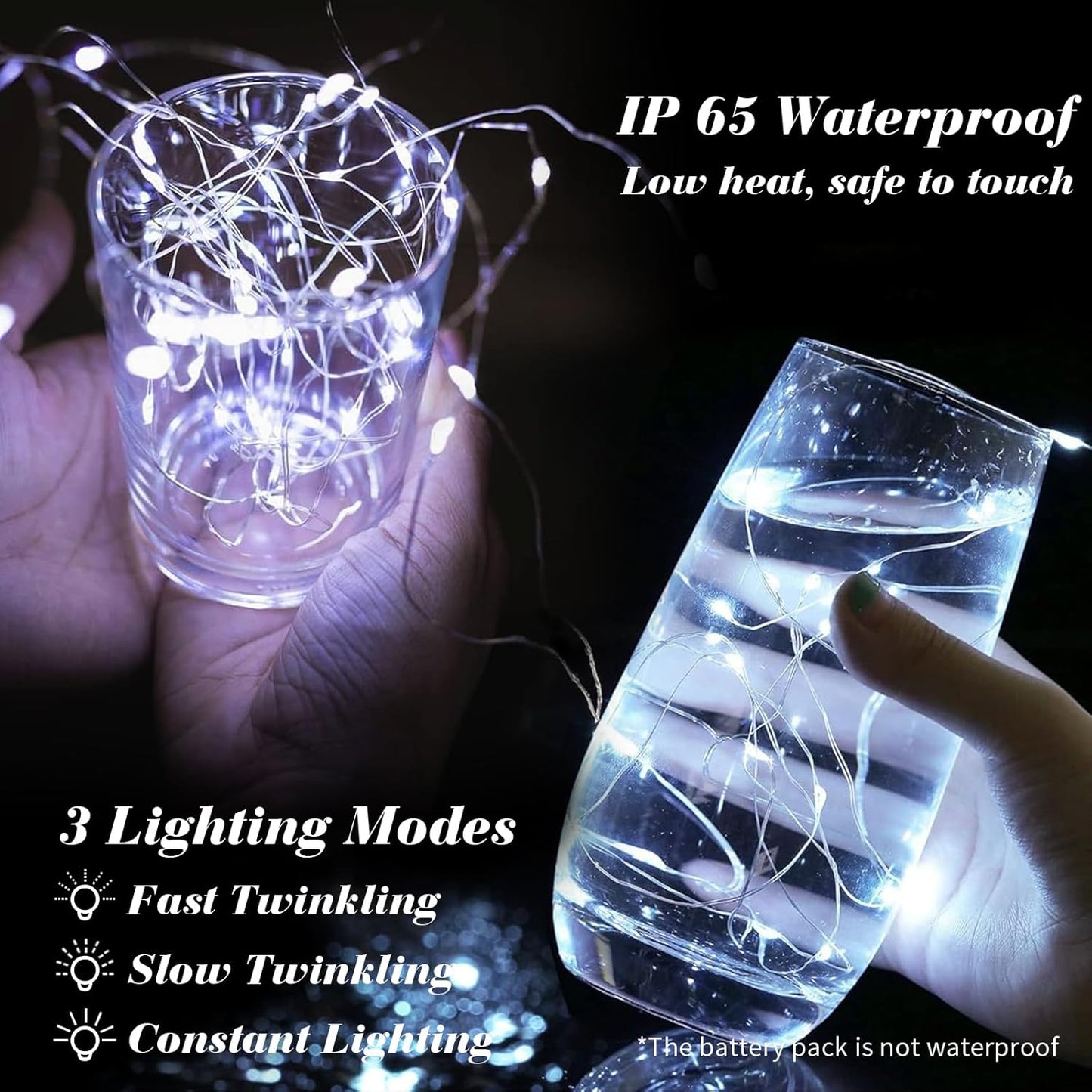 ZGWJ 24 Pack Fairy Lights Battery Operated, 7ft 20 Mini LED Fairy String Lights Silver Wire 3 Modes for DIY, Parties, Wedding, Bedroom, Halloween Christmas Decoration Silver White