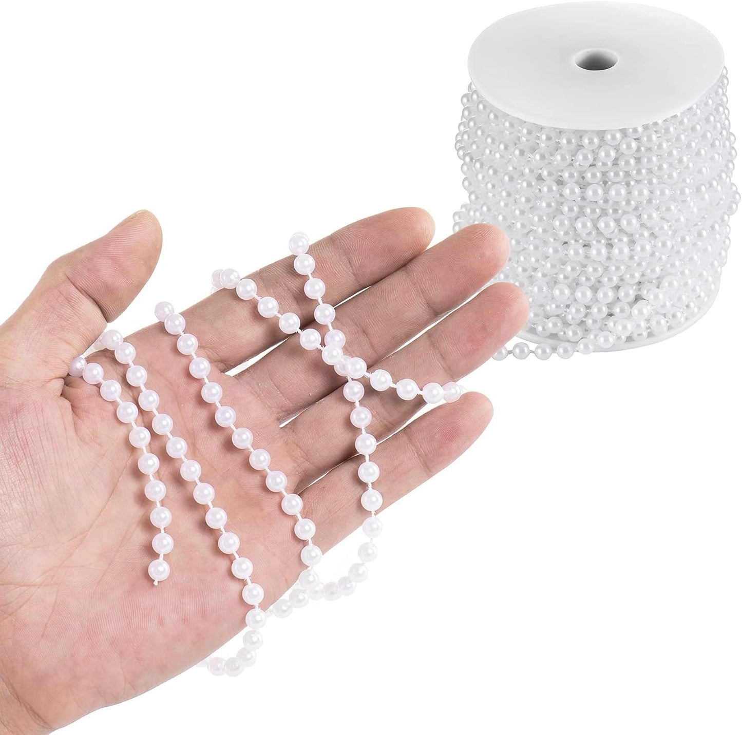 Craft String Pearls 6MM Pearl Bead, 66 Feet White Faux Pearl Garland Spool Roll Strand Wedding Party Decoration, Christmas Tree Decorations