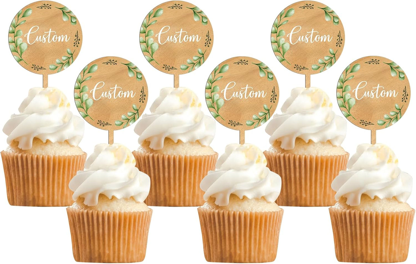 Custom Cupcake Toppers Cake Decorations in Wood for Wedding Engagement Baby Shower Birthday Party etc. (Design B / 12 PCS)