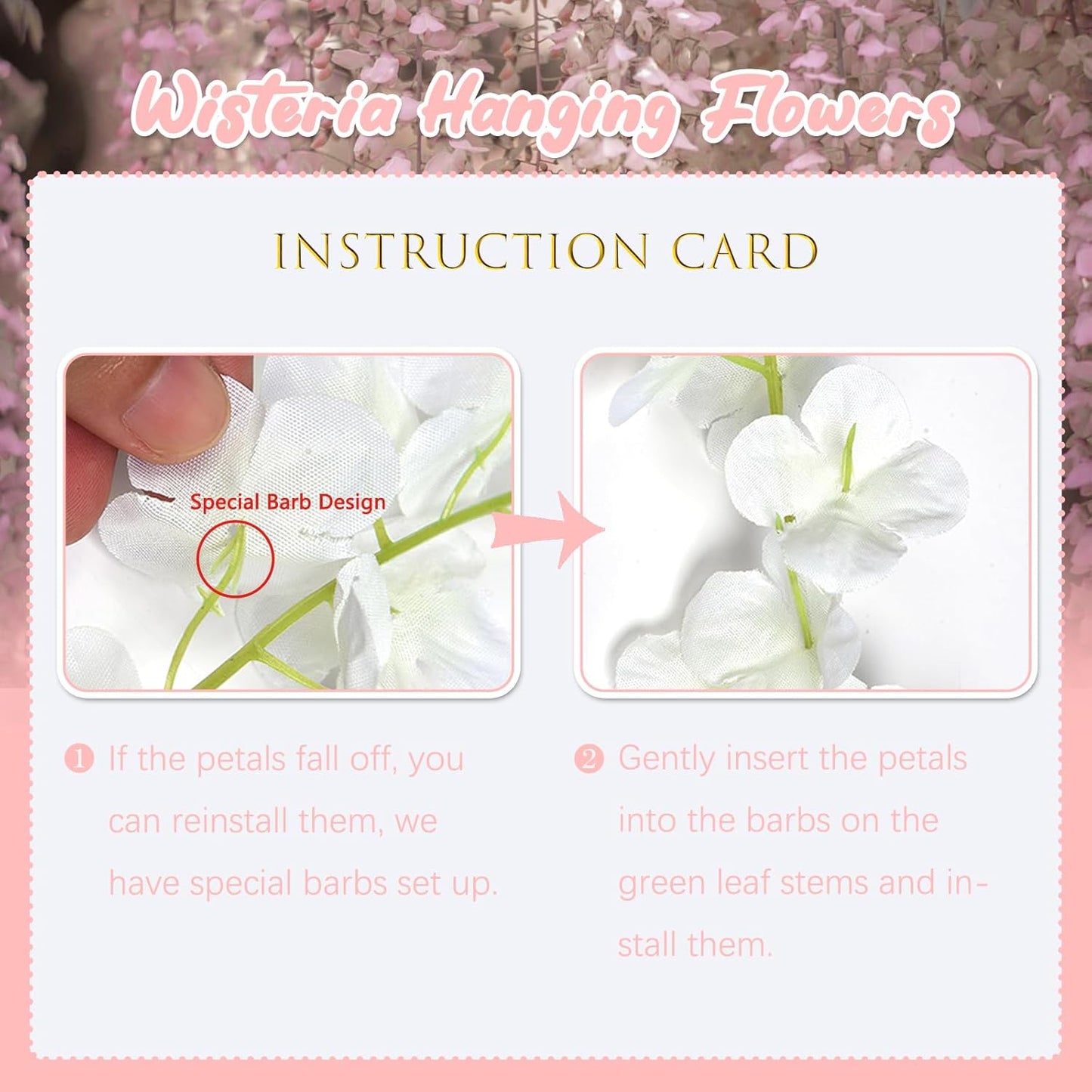 12 Pack Light Pink Wisteria Hanging Flowers, 3.44 Ft Fake Hanging Flowers, Artificial Wisteria Garland Vines for Wedding Room Backdrop Outdoor Patio Garden Decoration