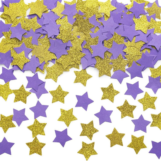 Gold and Purple Star Confetti Table Decoration for Graduation Birthday Retirement Wedding Pride Theme Party,1.2 inch in Diameter,200 Counts