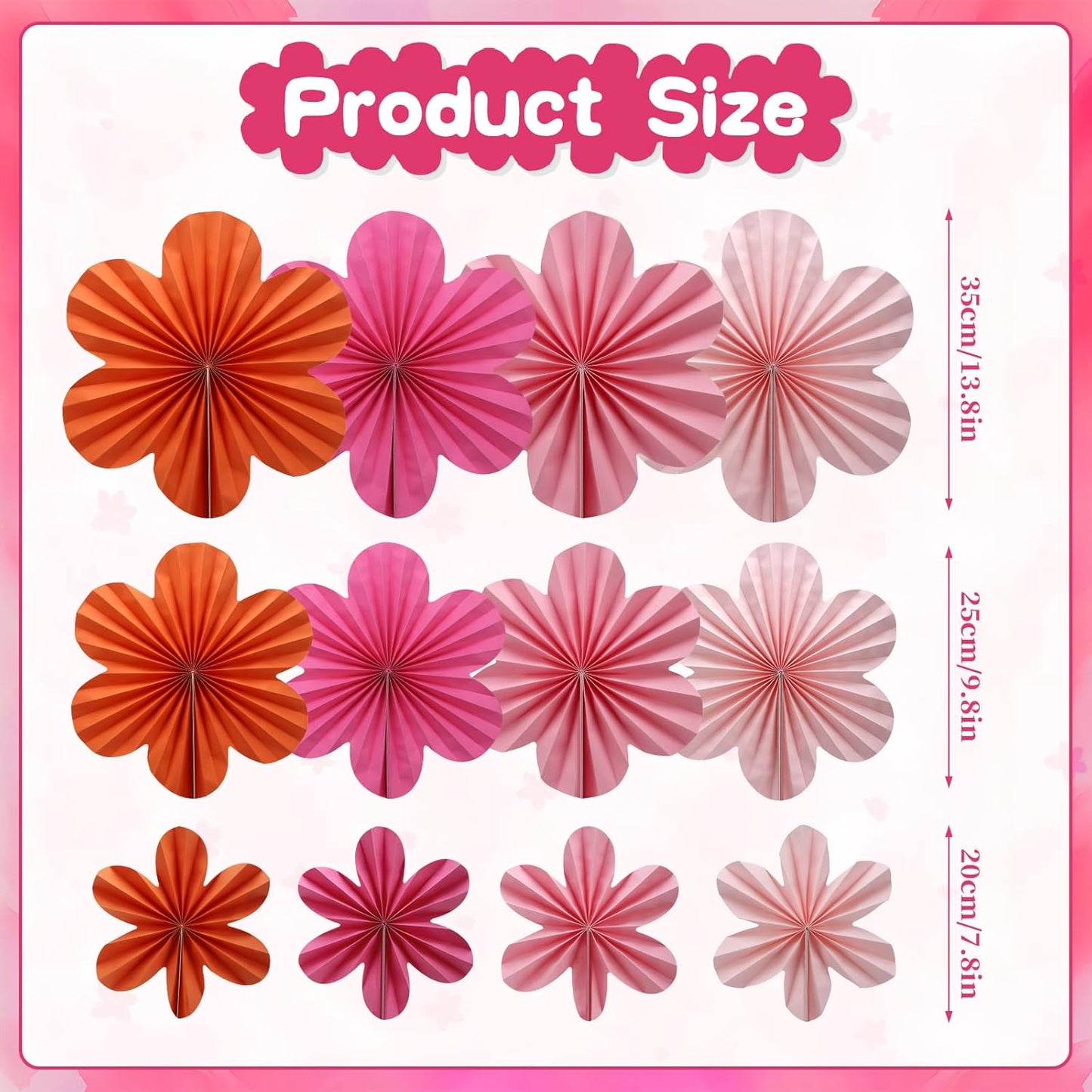 BestoFun 12 PCS Paper Flowers Fans Pink and Orange Party Decorations Paper Flowers Decorations for Wall Girl Groovy Birthday Baby Shower Wedding Bachelorette Room Hanging Décor