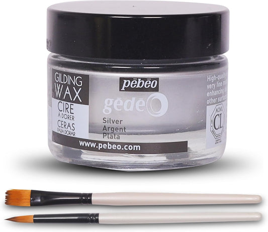 Pebeo Gilding Wax 30ml – Silver Gilding Wax for Crafting, Antiquing Wax for Crafts and Professional Finishing – Gilding Wax for Wood, Metal, Glass, and More Bundled with Moshify Application Brushes