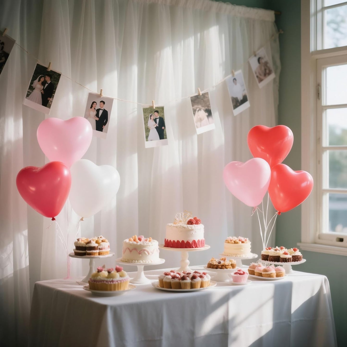 50 Pcs Heart Shaped Balloons, 12 Inch Romantic Valentine Balloons Kit, Red Pink and White Balloon for Wedding Anniversary Engagement Valentines Day Decor