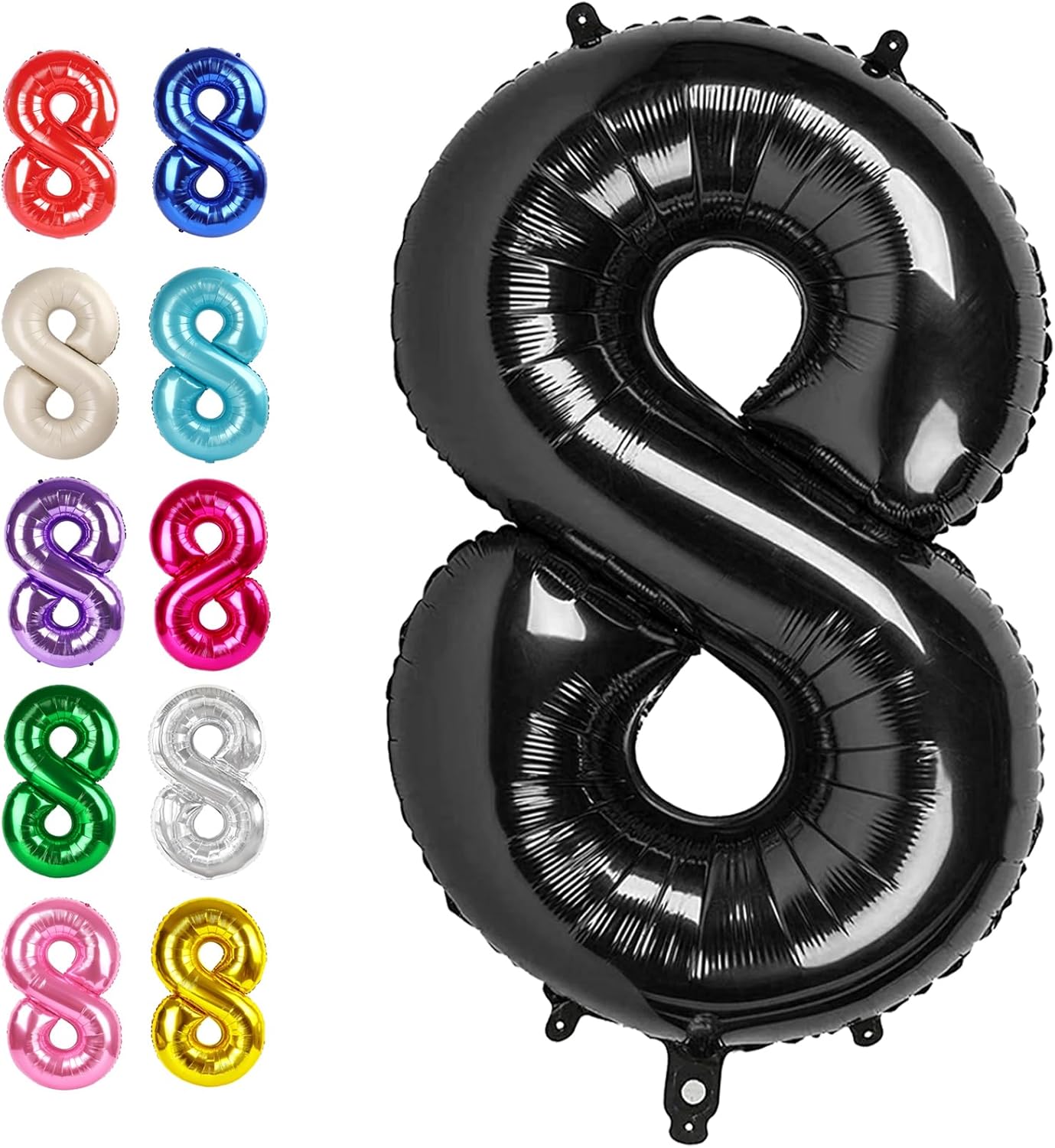 Black Foil Number 8 Balloon 40 Inch, Helium Mylar Eight Numbers 8 18 28 38 48 58 80 88 Birthday Balloons, 8th Black Women Men Anniversary Graduations Party Supplies