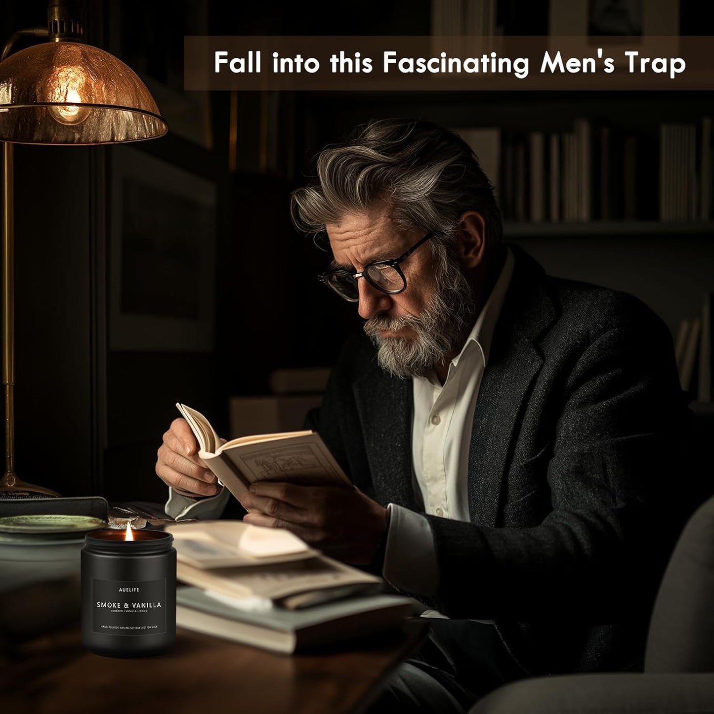 Scented Candles Set | Gifts for Men - 6Pack Candle Set - Masculine Candle, Soy Candles for Home Scented, Aromatherapy Gift - Fragrance of Smoke Vanilla/Leather/Mahogany/Tobacco/Oak/Amber Patchouli