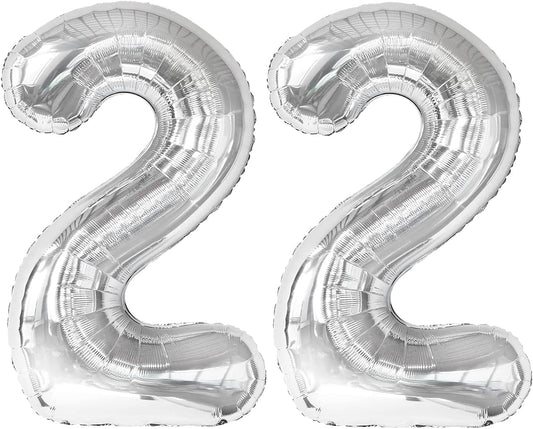 40 Inch Big Silver Number 22 Balloon Birthday Decoration, Number 22 Helium Balloon 22 Celebration, Boy Girl Baby Anniversary Party Graduations Supplies Decorations