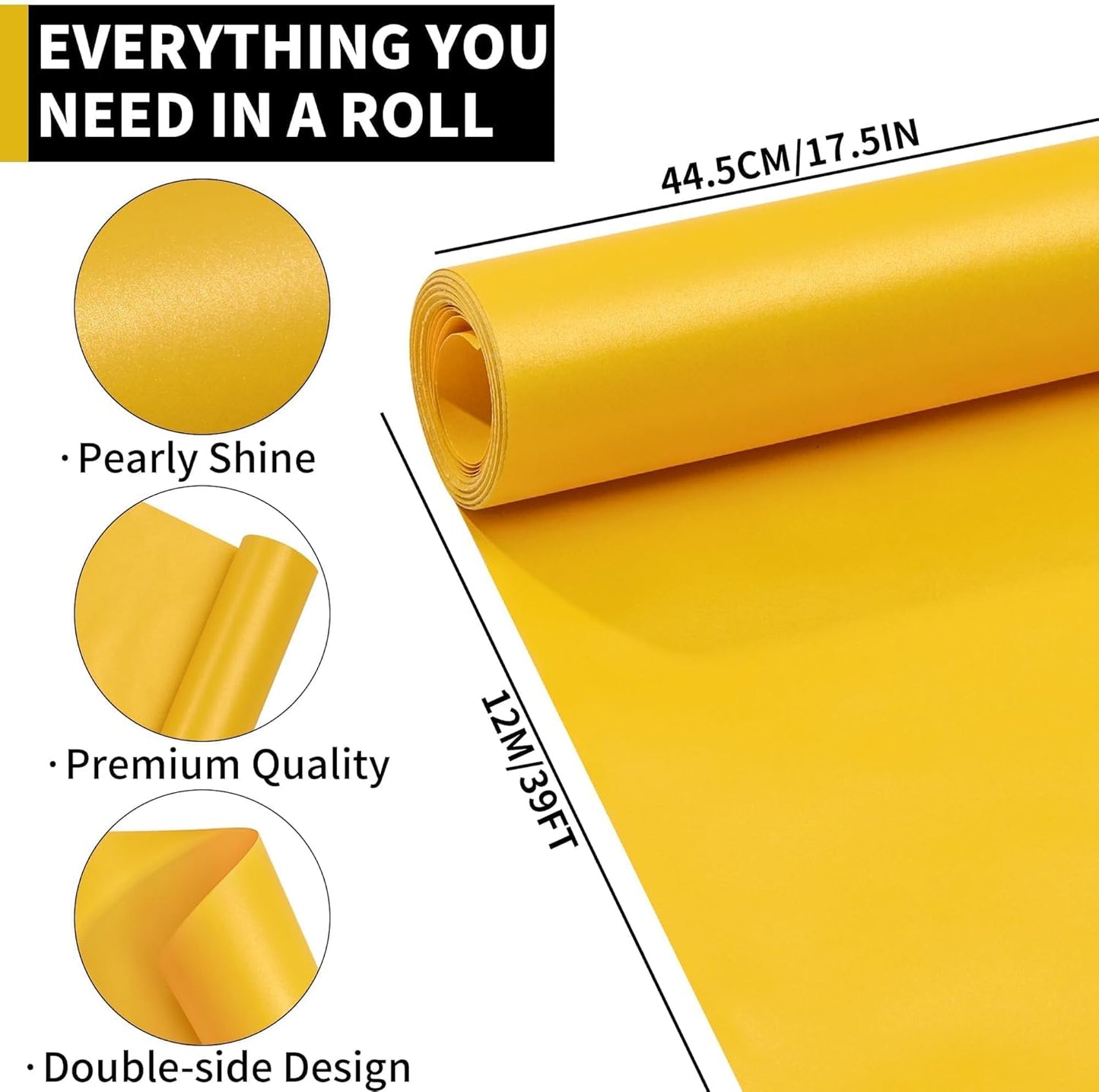 Matte Wrapping Paper Roll - Solid Color Pearly 17.3Inches X 39.4Feet Golden Yellow Shimmer Gift Wrapping Paper Roll Elegant Lustre Paper for Wedding,Valentine's Day,Birthday, Christmas PAP11GY