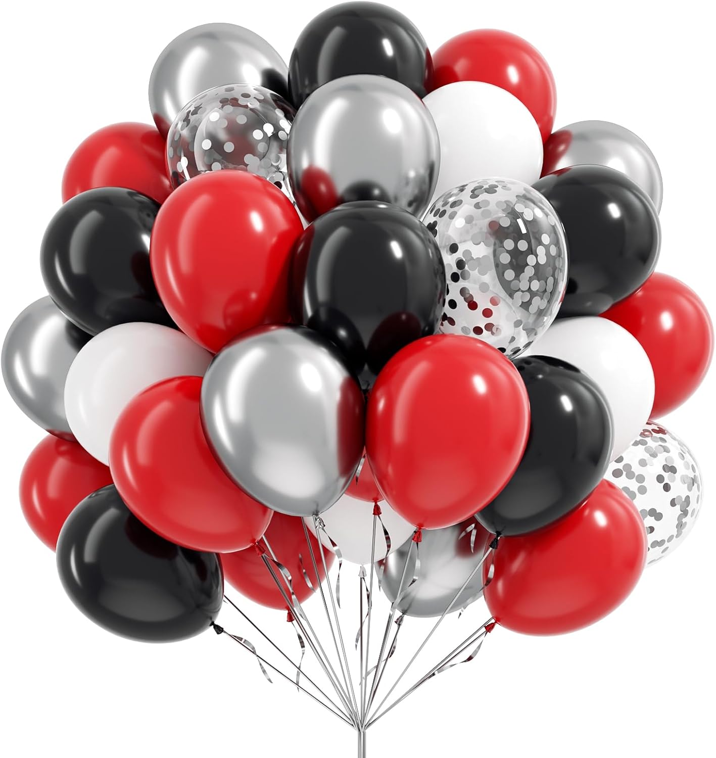 Red and Black Balloons, 60pcs 12inch Red Black White Silver Confetti Balloons for Graduation Birthday Party Decorations