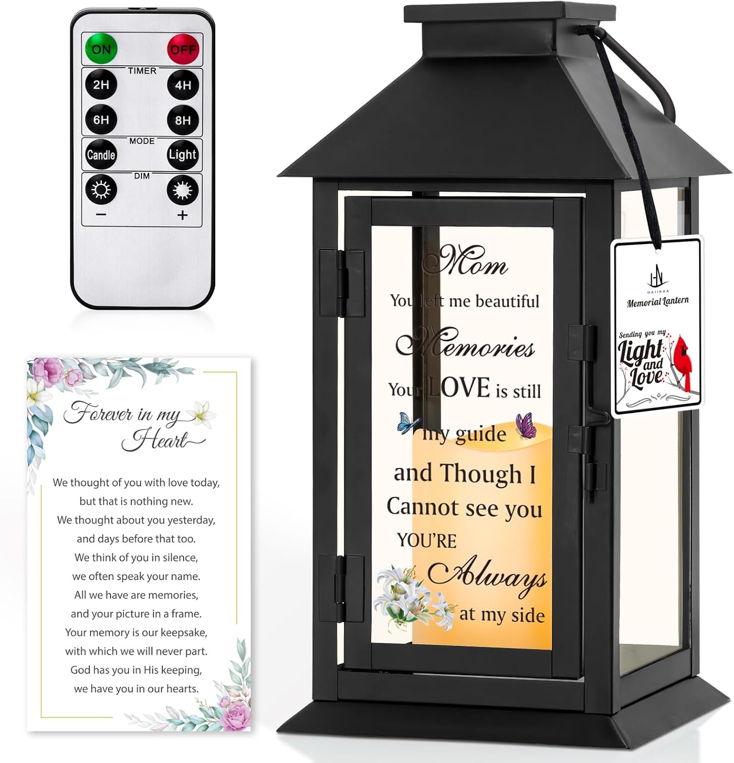 Memorial Lantern Bereavement Gifts in Memory of Loved One Memorial Gifts for Loss of Mother Remembrance Sympathy Gifts for Loss of Loved One with LED Candle and Remote HNGlantern1104