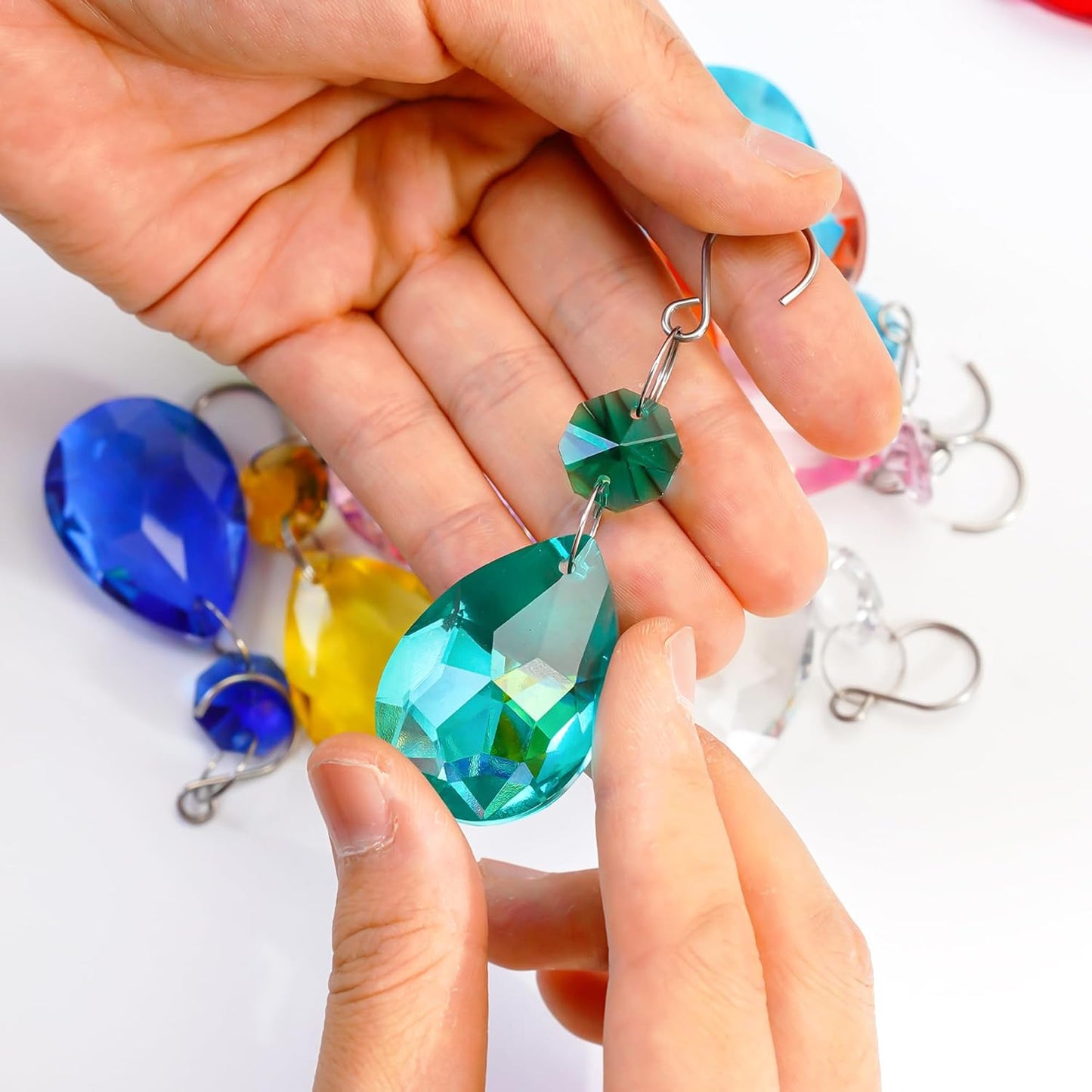 H&D HYALINE & DORA 3Inch Crystal Suncatcher Bauhinia Prisms Pendants 10Pcs Chandelier Crystals Replacement Hanging Sun Catcher Beads for DIY Arts Crafts Decor (Cyan Blue)