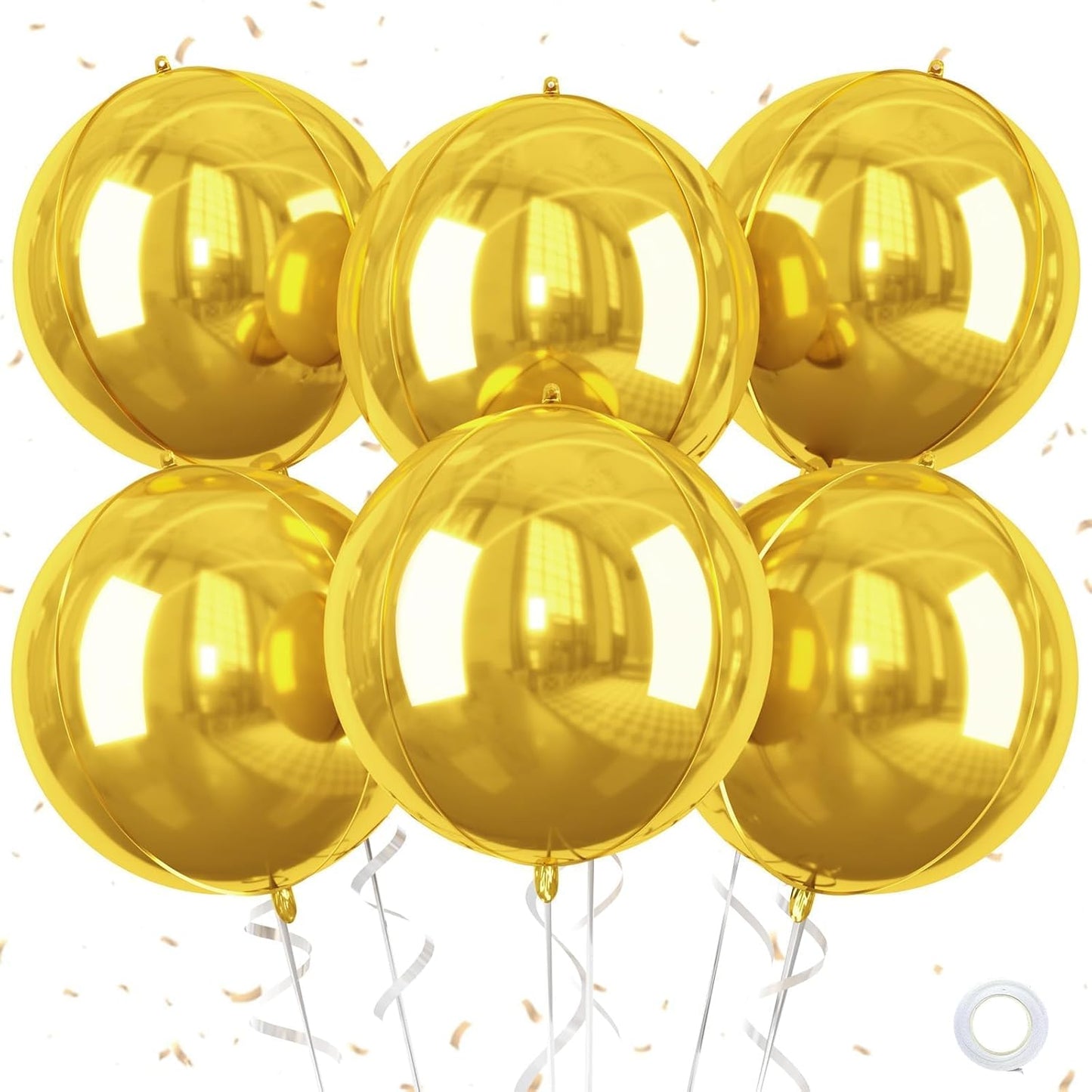 Gold Giant 4D Foil Balloons, Saxuxu 6Pcs Large Metallic Gold Round Balloons, 22 Inch Big Round Foil Balloon for Gold Birthday Party Baby Shower Wedding Decorations