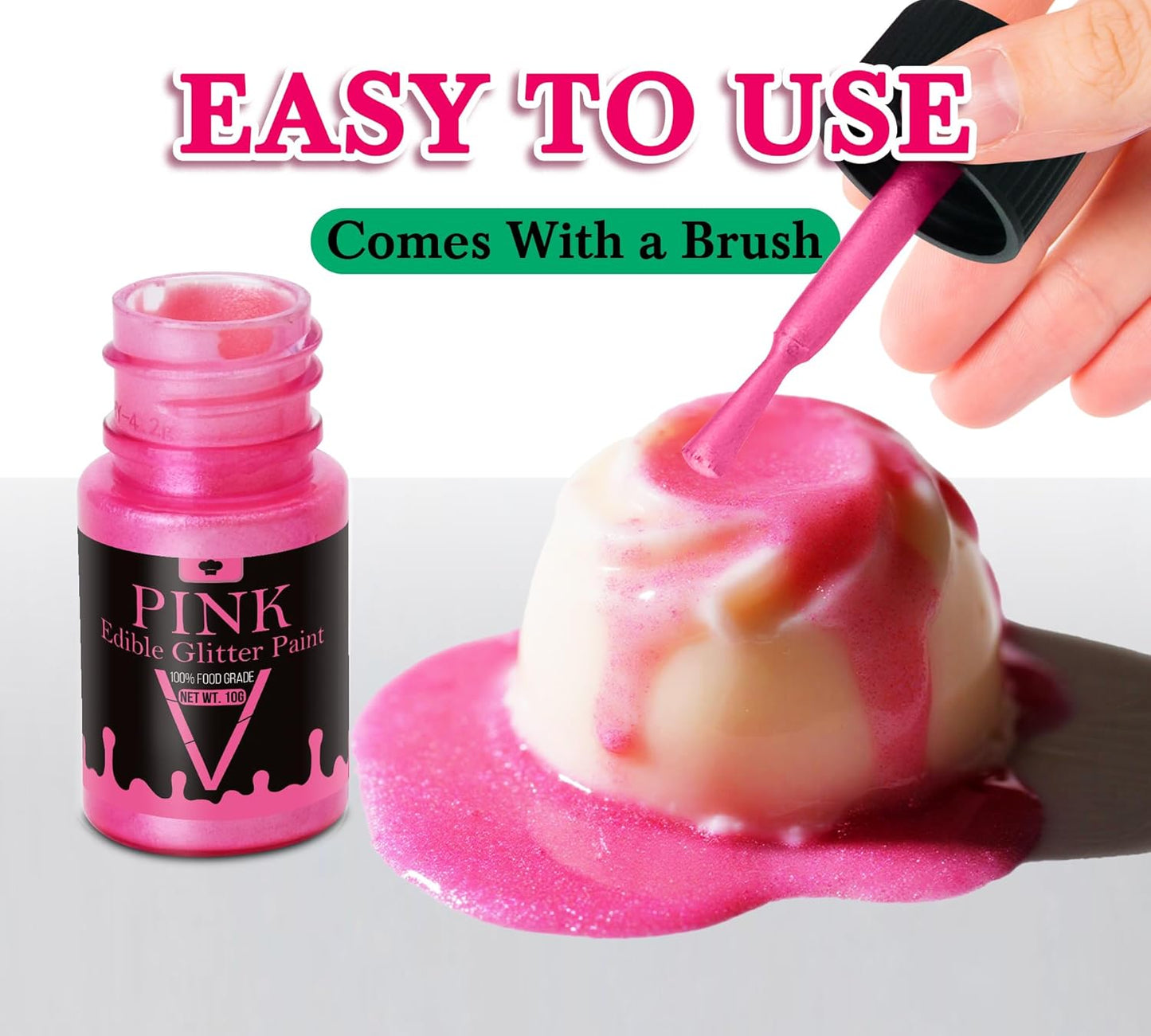 Edible Glitter Paint - 6 Colors Food Grade Edible Paint for Cake, Chocolate, Cupcakes, Cocktail, Shimmer Decorative Paint Liquid Food Coloring for Halloween Candy, Drinks, Baking, 6x10g