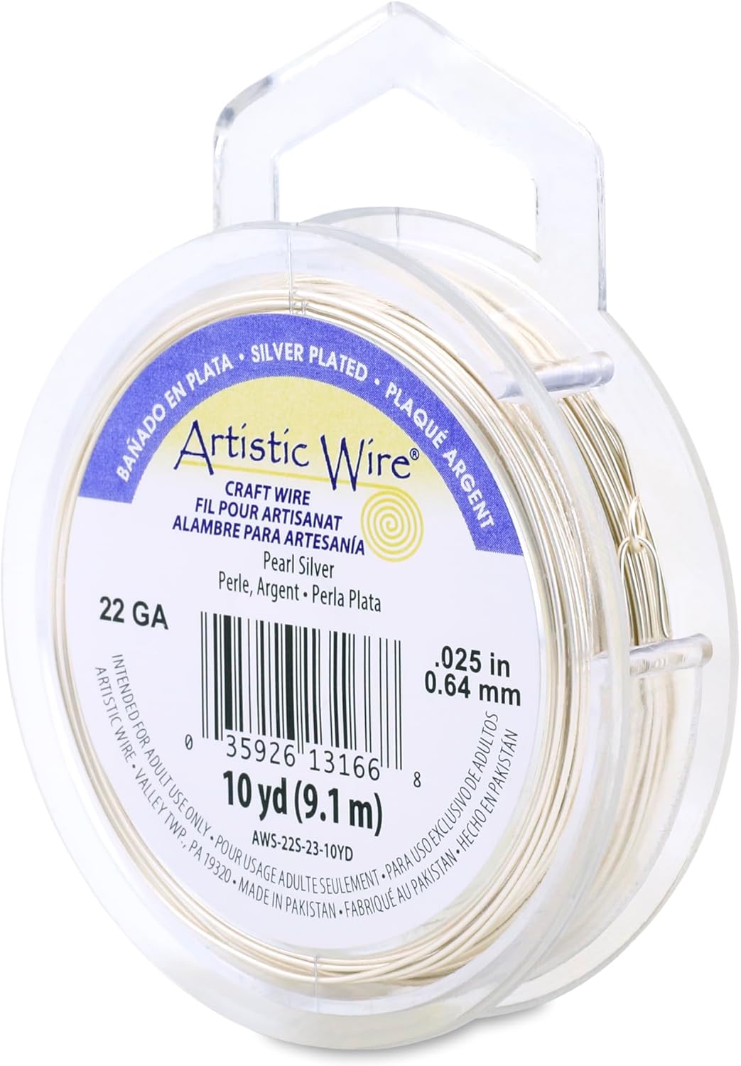 Artistic Wire, 22 Gauge Silver Plated Tarnish Resistant Colored Copper Craft Wire, Pearl Silver, 10 yd
