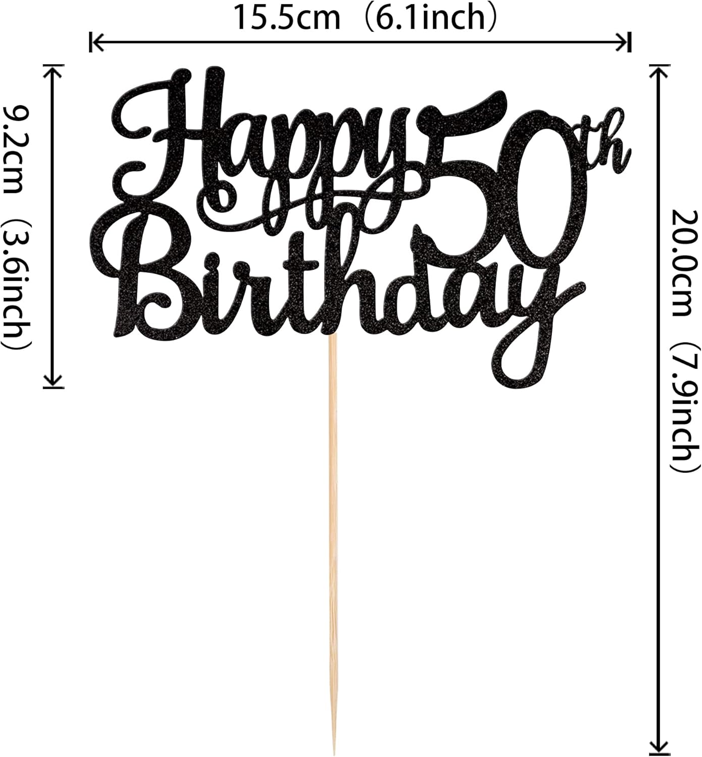 1 PCS Happy 50th Birthday Cake Topper Glitter Cheers to 50 Years Birthday Cake Pick 50 Fabulous Cake Decoration for Happy 50th Birthday Anniversary Party Decorations Supplies Black