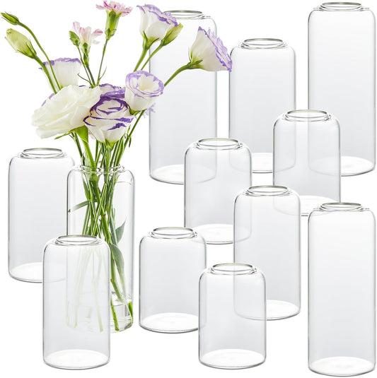 Bud Vases in Bulk Set of 12, Glass Small Vases for Flowers, Modern Cylinder Flower Vases for Wedding Centerpiece, Living Room Decorative, Home Decor