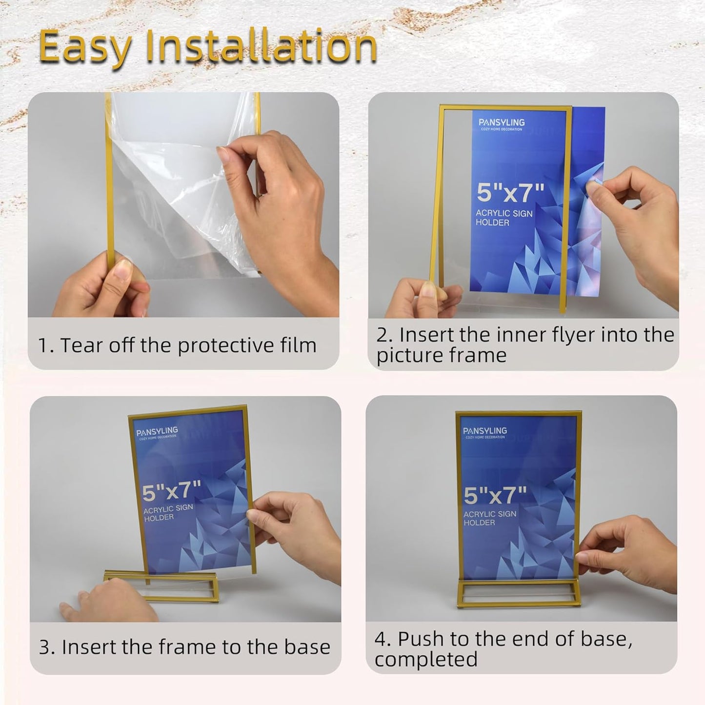 6 Pack Acrylic Sign Holder 5x7" Photo Frames, Double-sided Clear Menu Holder Gold Picture Frames for Wedding Table Numbers, Table Top Display Sign Stand Plastic Flyer Holder Vertical Paper Holder