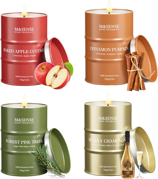 Fall Candles Set | Mini Scented Candles Gift Set | 4 Pack Candles for Home Scented Candle,Apple Pumpkin Cinnamon Pine Champagne Candle,Gift Set for Women and Men,Soy Wax 14 oz 86 Hour