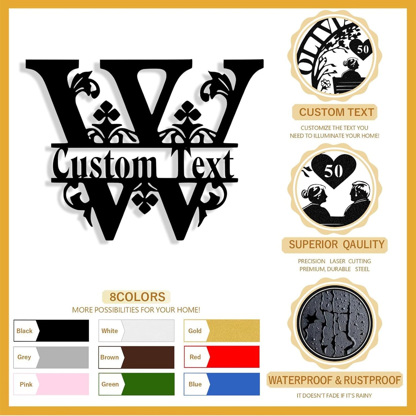 Custom Metal Name Sign, Personalized Family Last Name Signs for Home, Split Letter Monogram Wall Art Decor, Customized Metal Signs for Outdoor, Personalized Wedding Housewarming Gift